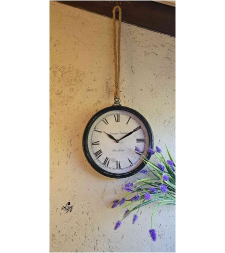 שעון קיר חבל שחור