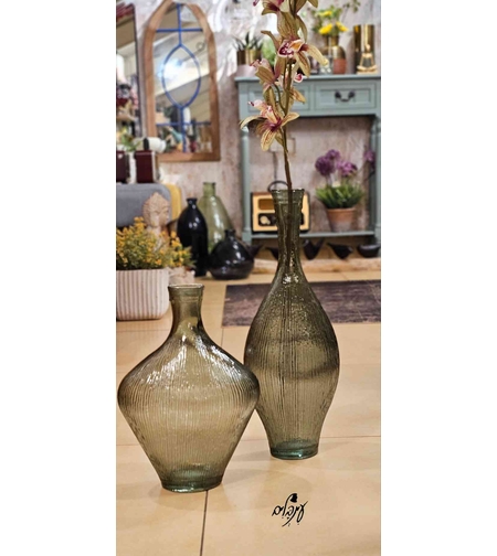 אגרטל זכוכית פסים ירוק