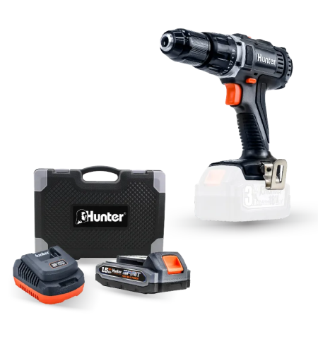 מברגה רוטטת/קודחת בבטון 18V + סוללה 1.5 + מטען HUNTER
