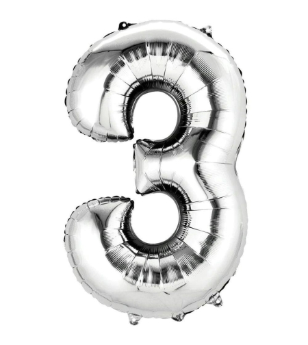בלון הליום סיפרה 3 בצבע כסף גודל ״34 אינצ