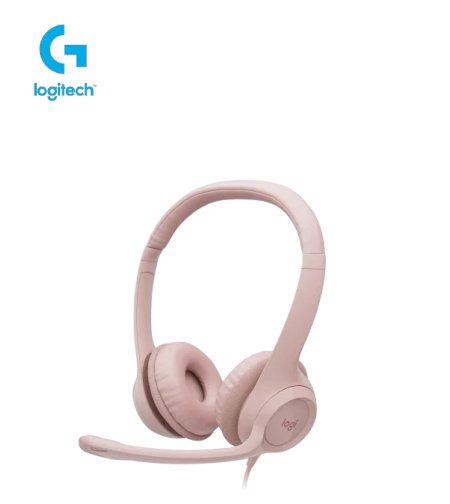 אוזניות עם מיקרופון וחיבור USB Logitech H390 – צבע ורוד