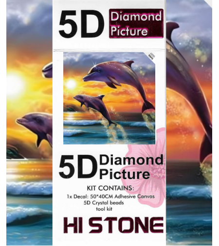 ערכת תמונת יהלומים 5D HI STONE - דולפינים בשקיעה - 30x30 ס