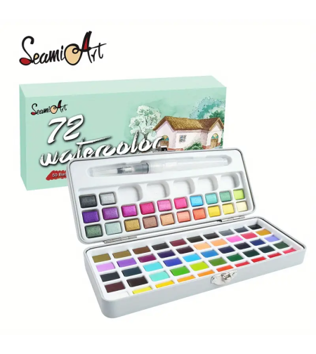 ערכת צבעי מים 72 צבעים במארז מתכת יוקרתי SeamiArt