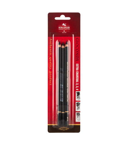 סט 3 עפרונות פחם דרגות 2, 3, 4  Koh-I-Noor Gioconda Extra Charcoal