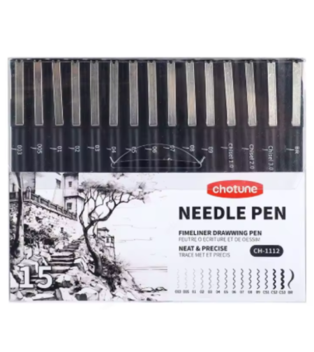 סט 15 עטי פיגמנט שחורים לציור מדויק – Chotune Needle Pen
