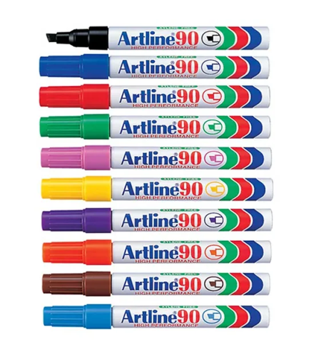 סט טושים פרמננט Artline 90 - מארז 10 צבעים ראש כתום (High Performance)