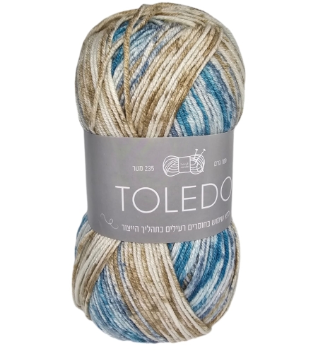חוט צמר טולדו TOLEDO ושמנת - חום בהיר - תכלת 100גרם