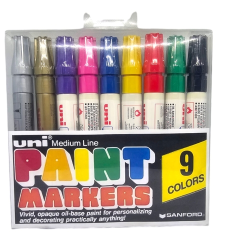 סט טושים על בסיס שמן 9 צבעים - UNI Paint Markers