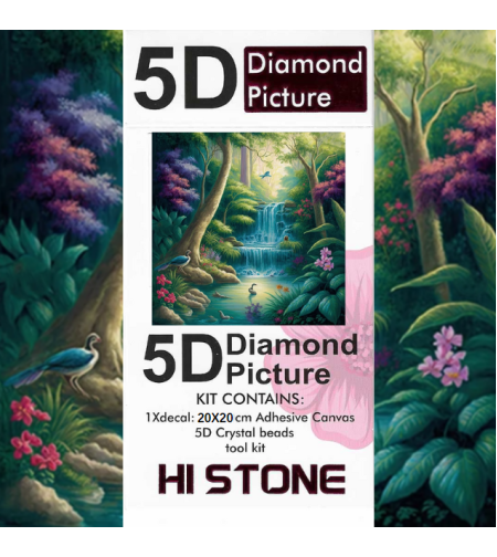 ערכת תמונת יהלומים 5D HI STONE - מפל ביער טרופי - 20x20 ס