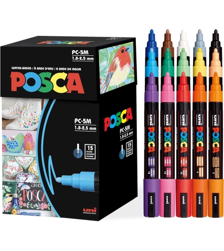 סט 15 טושים אקריליק פוסקה UNI POSCA PC-5M