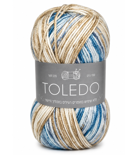 חוט צמר טולדו TOLEDO ושמנת - חום בהיר - תכלת 100גרם