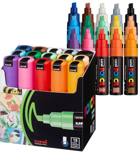 סט 15 טושים אקריליק פוסקה UNI POSCA PC-8K