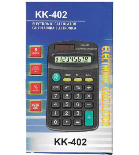 מחשבון כיס שחור עם 8 ספרות ותצוגה סולארית, דגם KK-402