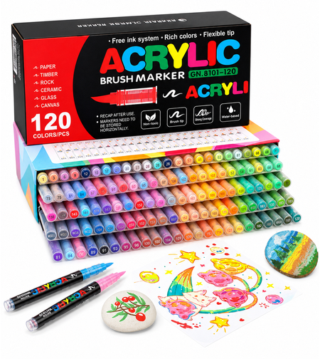 סט טושי אקריליק מקצועיים 120 צבעים – Acrylic Brush Markers Premium Set