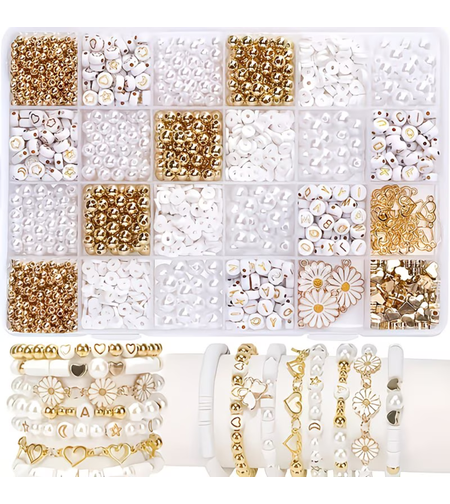 ערכת חרוזי Heishi יוקרתית לבן וזהב – Luxury Jewelry Collection