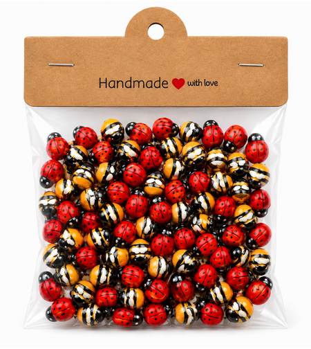 סט קישוטי עץ דבורים וחיפושיות להדבקה – Wooden Bee & Ladybug Craft Embellishments 100PCS