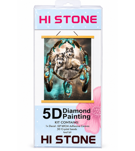 ערכת תמונת יהלומים 5D HI STONE - זאבים וחישוק נוצה -50x40 ס
