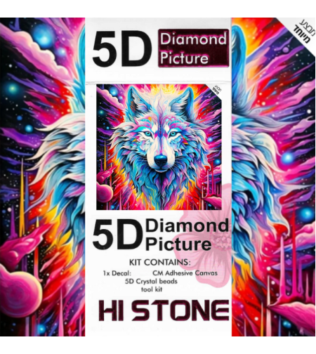 ערכת תמונת יהלומים 5D HI STONE - זאב בחלל - 20x20 ס