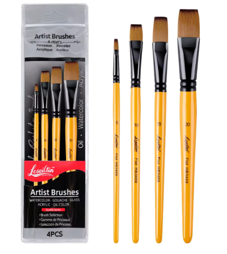 סט 4 מכחולים מקצועיים לציור שטוחים –  Loseilitin Artist Brush Set 4