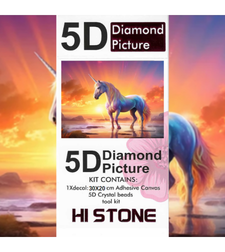 ערכת תמונת יהלומים 5D HI STONE - חד קרן בשקיעה - 30x20 ס