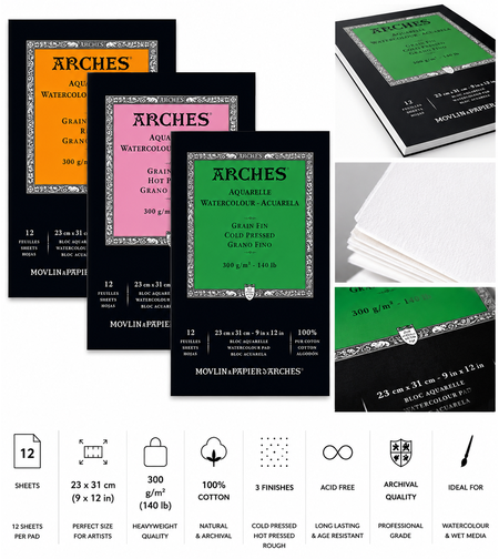 בלוק נייר אקוורל 100% כותנה - Arches Watercolour Pads 300gsm