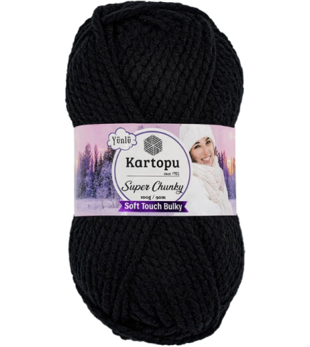 חוט צמר עבה לסריגה Kartopu Super Chunky – צבע שחור