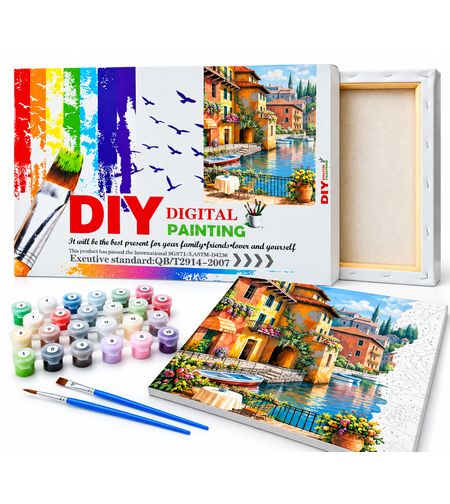 ערכת ציור לפי מספרים DIY - נוף כפרי על שפת האגם | Digital Painting