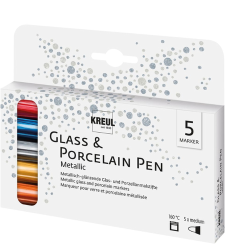 סט 5 טושים מטאליים לזכוכית ופורצלן KREUL Glass & Porcelain Pen Metallic