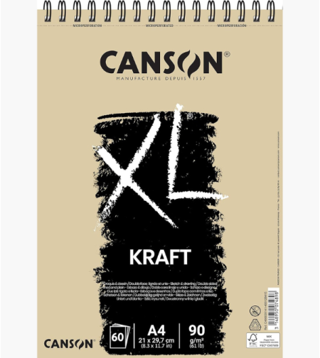סקצ'בוק 60 דפים, נייר קראפט 90 גרם - Canson XL Kraft A4