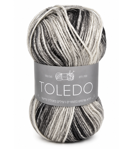 חוט צמר טולדו TOLEDO לבן-אפור 100 גרם