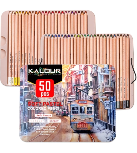 סט עפרונות צבעוניים פסטל רך 50 צבעים - KALOUR