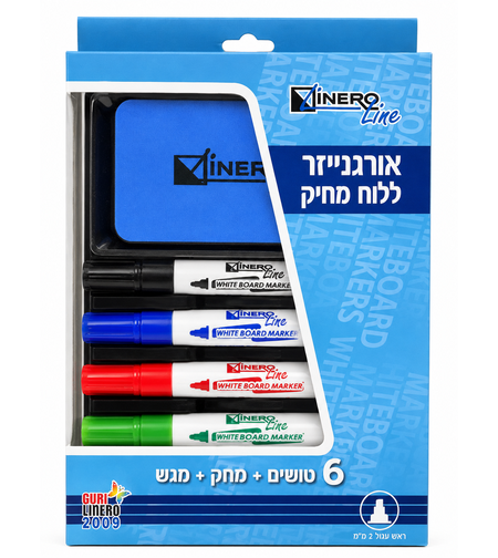 סט טושים צבעוניים ללוח מחיק עם מחק ומעמד – 8 יחידות Viner Line