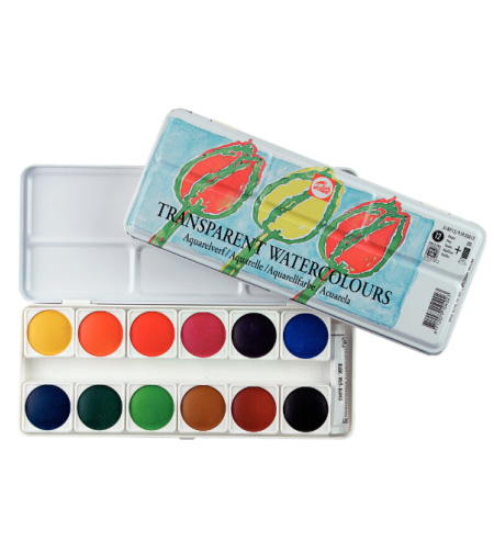 סט צבעי מים שקופים קופסת מתכת 12 צבעים Talens Transparent Watercolors