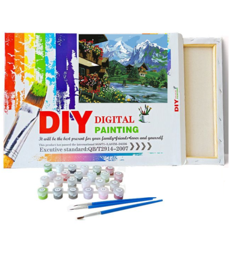 ערכת ציור לפי מספרים DIY - נוף כפרי בהרים | Digital Painting