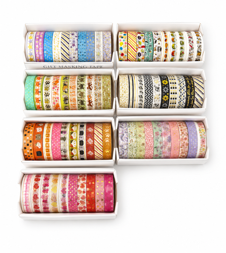 סט 70 סרטי וואשי (Washi Tape) מעוצבים ליצירה ולעיצוב