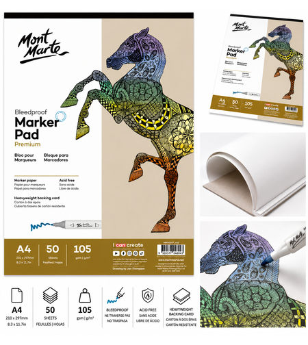 בלוק מרקר פרימיום 50 דפים 105 גרם Mont Marte Bleedproof Marker Pad Premium – A4