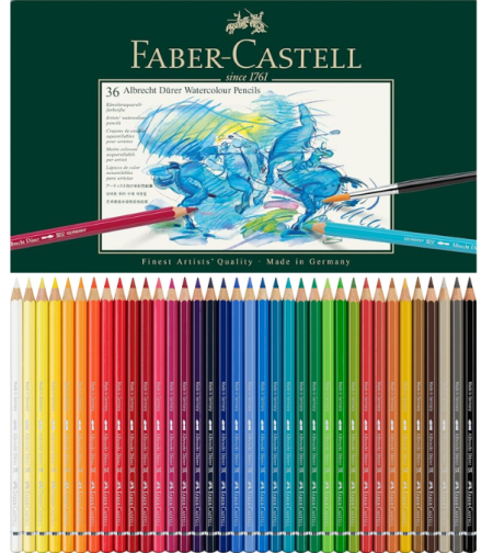 סט עפרונות צבעי מים קופסת פח – 36 עפרונות  Faber-Castell Albrecht Dürer