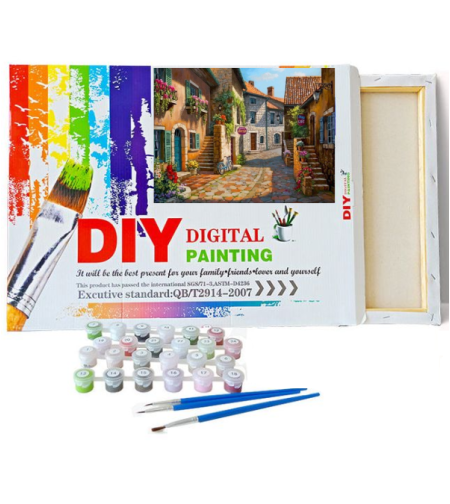 ערכת ציור לפי מספרים DIY - רחוב ציורי בכפר | Digital Painting