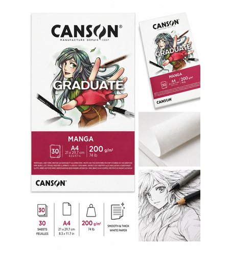 בלוק ציור מנגה 30 דפים 200 גרם - Canson Graduate Manga A4