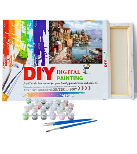ערכת ציור לפי מספרים DIY -נוף ים כפרי | Digital Painting