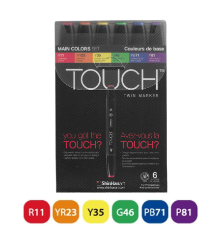 ערכת טושים Touch Twin 6 צבעים - סט בסיסי על בסיס אלכוהול דו-צדדי