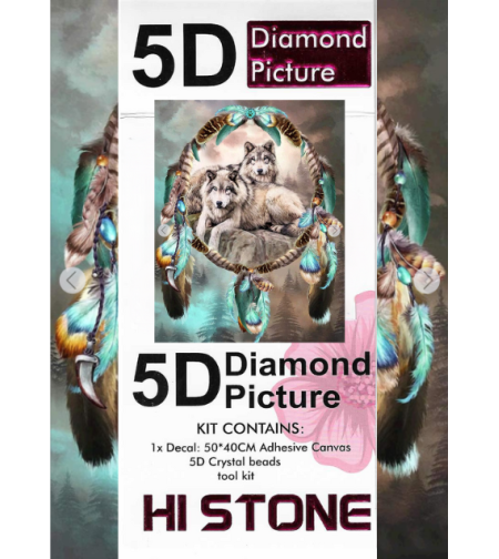ערכת תמונת יהלומים 5D HI STONE - זאבים וחישוק נוצה -50x40 ס