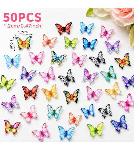 מארז פרפרים צבעוניים לקישוט ויצירה – 50 יחידות Colorful Butterfly Craft Charms