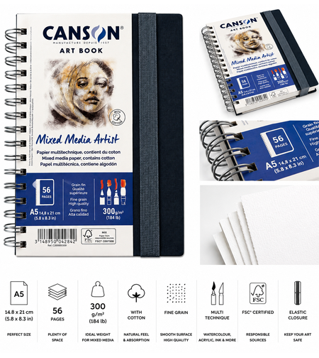 בלוק ספירלה לציור וטכניקות מעורבות Canson® Art Book Mixed Media Artist