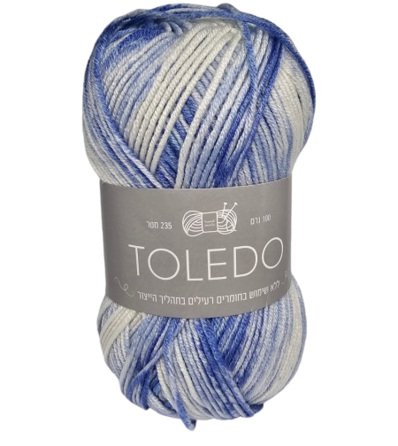 חוט צמר טולדו TOLEDO כחול-תכלת-לבן 100 גרם