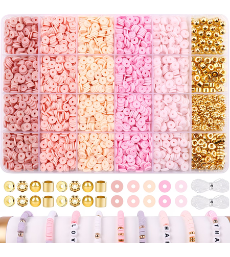 ערכת חרוזי Heishi ורוד פסטל וזהב – Pink Dream Bracelet Collection