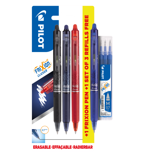 עט ג'ל שחור+כחול+כחול כהה+אדום PILOT FRIXION 0.7