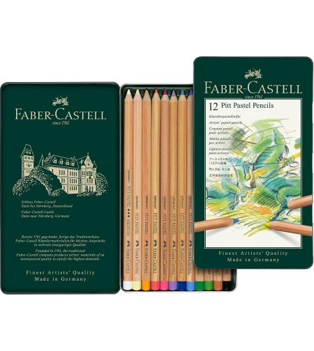 סט עפרונות פסטל קופסת פח – 12 עפרונות Faber-Castell Pitt