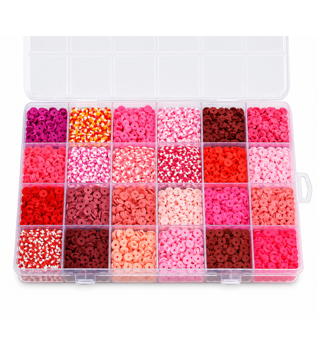 ערכת חרוזי Heishi מקצועית בגווני ורוד – Polymer Clay Beads Kit 24 Colors