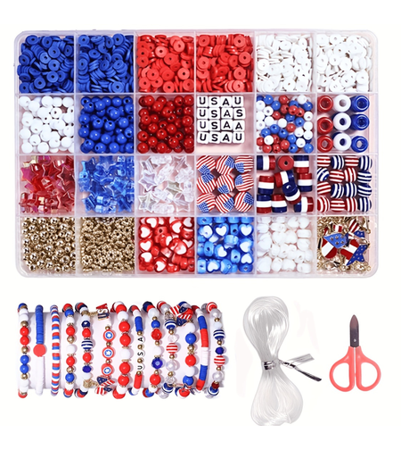 ערכת חרוזים מקצועית להכנת צמידים ותכשיטי DIY – Red Blue White Beads Kit